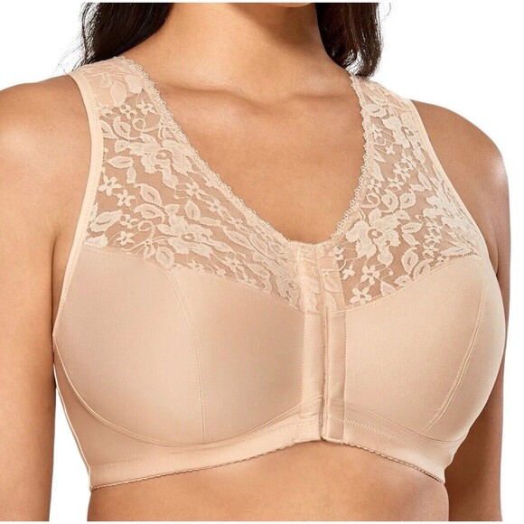DELIMIRA Women Front Closure Bra Full Coverage Wirefree Lace 38DD Racerback - Picture 8 of 8